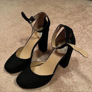BLACK SUEDE ANKLE STRAP PLATFORM HEELS!!
